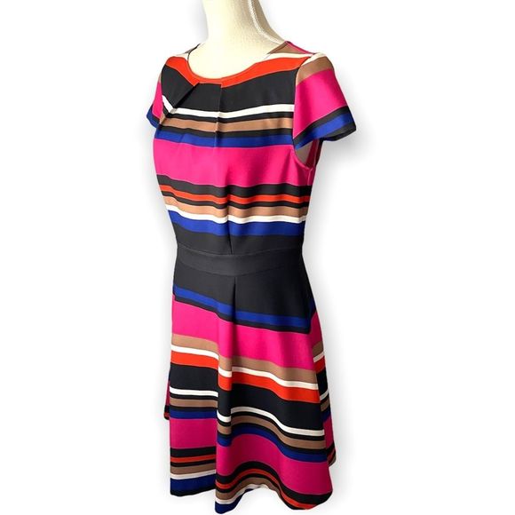 ELLE Multicolored Horizontal Striped Fit and Flare Dress Size S - Picture 2 of 12